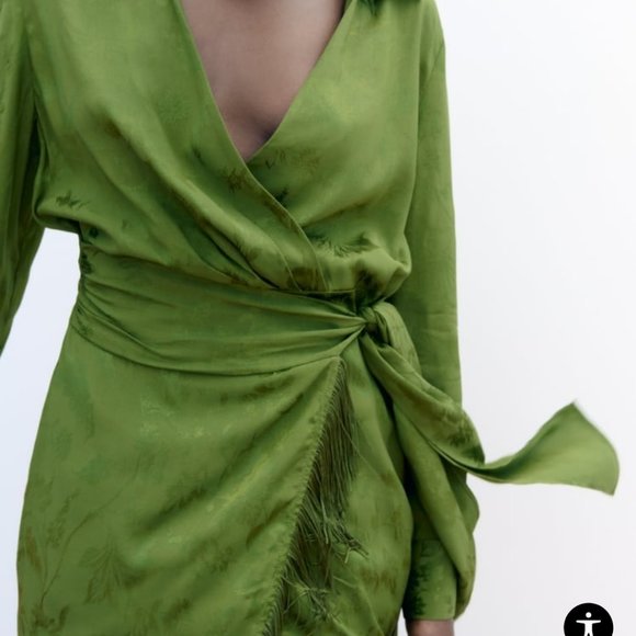 Zara FRINGED JACQUARD WRAP DRESS - Picture 3 of 3
